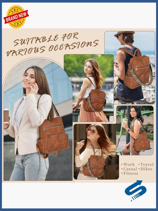 Faux Leather Convertible Anti-Theft Travel Backpack with Clutch main image 4